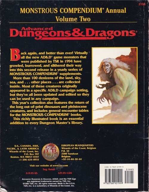 Advanced Dungeons & Dragons - Monstrous compendium annual volume Two - (B-Grade) (Genbrug)